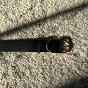 J Crew Oval Gold Buckle Classic Belt Black Leather